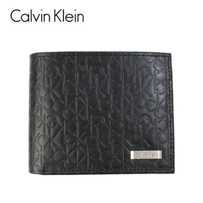カルバンクライン CK 財布 74285 BLACK ブラック レザー 型押しロゴ ロゴプレート 二つ折り財布 メンズ財布 Calvin Klein ab-395900 ブランド
