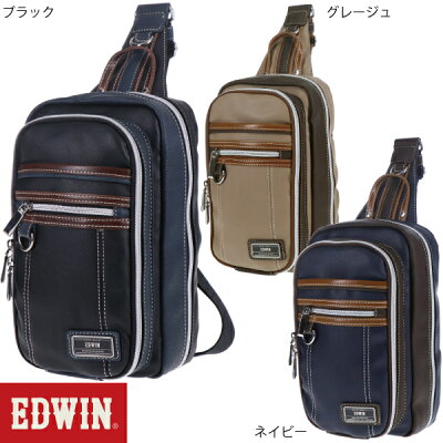 【174時間限定333円引クーポン】EDWIN エドウィン 2WAYボディバッグ 合成皮革 合皮 ワンショルダーバッグ ポケット 通勤 通学 斜め掛け ミニバッグ 78-79 ブラック グレージュ ネイビー
