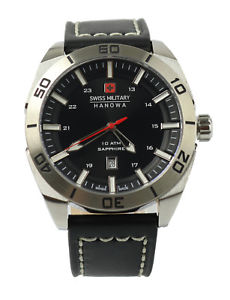 【送料無料】腕時計 ウォッチ スイスレディースアラームシルバーブラックレザーステンレススチールswiss military hanowa seores reloj 06428204007 cuero negro plata de acero inoxidable