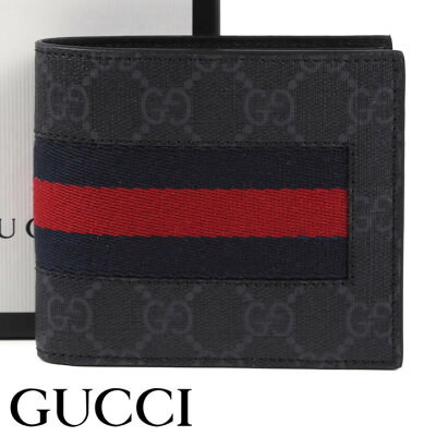 グッチ 財布 GUCCI 二つ折り財布 GGスプリームキャンバス ニューウェブ メンズ ブラック 408826-KHN4N-1095 【あす楽】【送料無料】