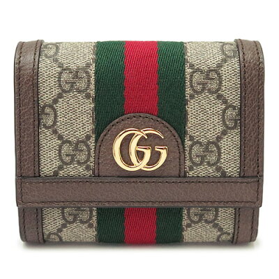グッチ 折財布 レディース 523174 96IWG 8745 三つ折り財布 コンパクト財布 オフィディア ウェブ GGスプリーム キャンバス ベージュ×エボニー GUCCI OPHIDIA