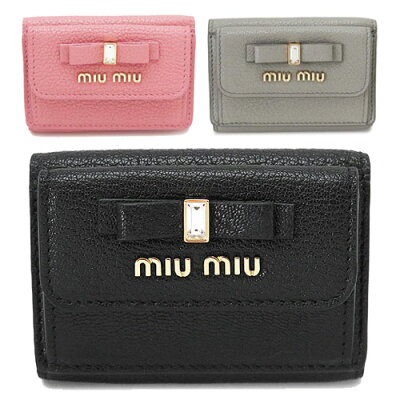 ミュウミュウ 折財布 レディース 5MH021 2D7A 三つ折り財布 ミニ財布 コンパクト財布 マドラス フィオッコ ボウ リボン レザー MIU MIU MADRAS FIOCCO