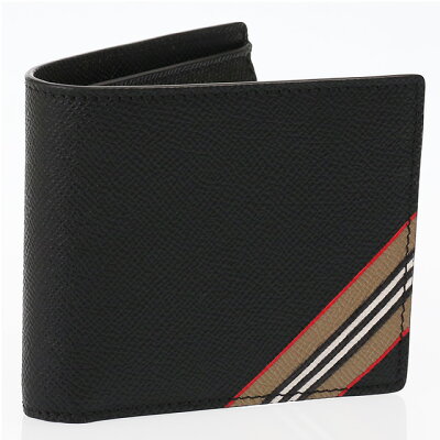 【ポイント5倍】バーバリー/BURBERRY"CC BILL COIN"アイコンストライプレザー インターナショナル バイフォールド コインウォレット・小銭入れ付き・二つ折り財布(ブラック)8033846 A1189/BLACK