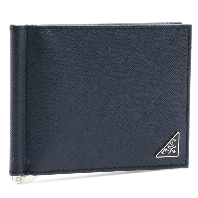 【10%OFFクーポン】プラダ/PRADAエナメルトライアングルロゴ・型押しレザー・マネークリップ付きカードケース(ネイビー)2MN077 SAFFIANO TRIANG(QHH)BALTICO