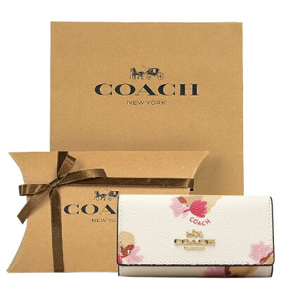 【コーチ箱ラッピング・紙袋付き】 ギフトセット コーチ COACH レディース 小物 キーケース F65522 LIF2N(チョーク×フィールドフローラル 花柄)