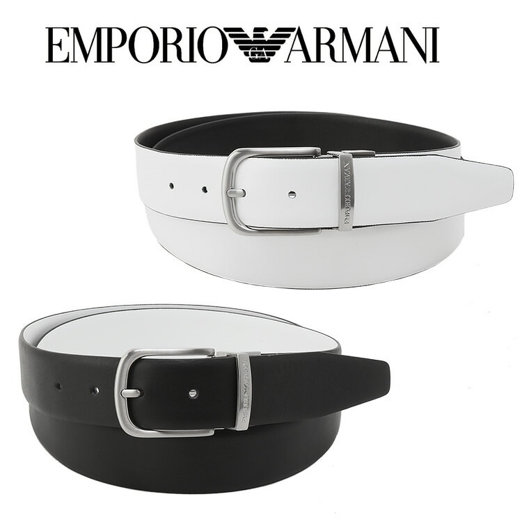 アルマーニ ベルト（メンズ） 【ポイント5倍】【送料無料】エンポリオアルマーニ EMPORIO ARMANI ベルト リバーシブル 回転式バックル 〜105cm 長さ調整可能 Y4S481-Y079E-86918 ホワイト/ブラック made in ITALY【ギフト雑貨】