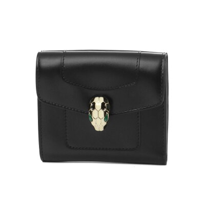 ブルガリ BVLGARI 財布 レディース 281381 三つ折り財布 SERPENTI FOREVER セルペンティ フォーエバー BLACK/LIGHT GOLD ブラック