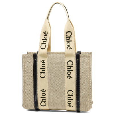 クロエ CHLOE バッグ レディース CHC21US383 E66 91J トートバッグ ミディアム WOODY ウッディ WHITE-BLUE 1 ホワイト/ダークブルー
