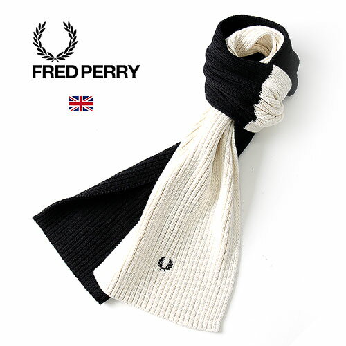 フレッドペリー マフラー メンズ FRED PERRY/フレッドペリー RIBBED SCARF C4118 2トーン リブマフラー ECRU/BLACK [メンズ ビジネス モノトーン お洒落 スカーフ ストール コットン おしゃれ かっこいい 紳士 冬 大人 彼氏 プレゼント]