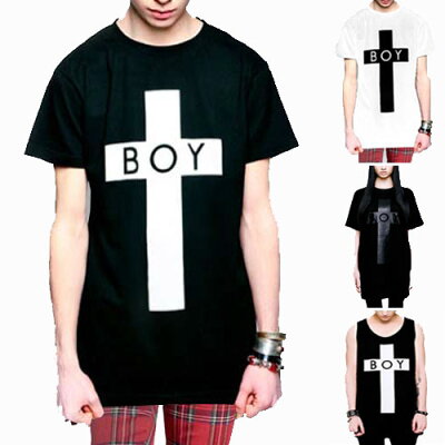boylondon ボーイロンドン longclothing ロングクロージングTシャツ BOYロゴ+クロスのコラボTシャツ タンクトップ パンク ロックtシャツ バンドtシャツ ロック ファッション メンズ 黒 ブラック boy london モード系 long clothing ビッグtシャツ ストリート 夏
