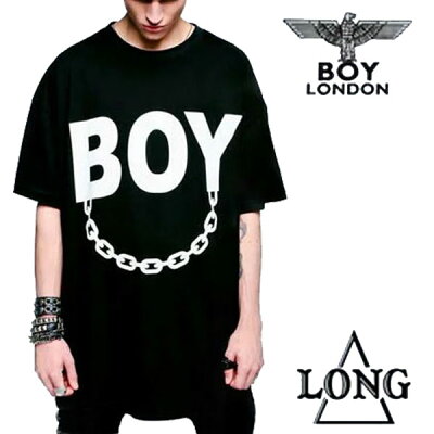 boy london(ボーイロンドン)long clothing(ロングクロージング)ロゴ+チェーンのコラボTシャツ ビッグtシャツ パンク ロック ファッション longclothing ロックtシャツ ロンt メンズ 半袖 黒 ブラック ロング丈 BOY LONDON パンクファッション モード系 ストリート 夏