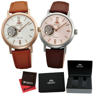(ペア箱入り・クロスセット)(国内正規品)(オリエント)ORIENT 腕時計 WV0461DB (ホワイト)・WV0471DB (ピンク) (スタイリッシュ&スマート)STYLISH AND SMART セミスケルトン(自動巻き ユニセックス アナログ 革バンド ペアウォッチ)(快適家電デジタルライフ)