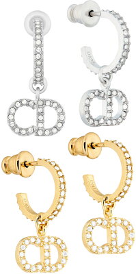 Christian Dior ピアスクリスチャンディオールホワイトクリスタルイニシャルCDロゴスイングチャームクレールディーリュヌ ゴールドトーンメタルPIERCECLAIRDLUNED301GD耳元のアクセントに プレゼントに最適
