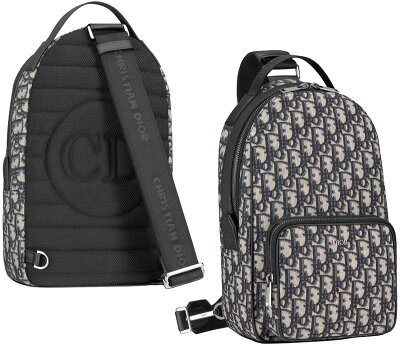 DIOR HOMME ディオールオム イタリア製フロントジップポケット付きボディーバッグオブリークジャカードワンショルダーバッグバックパック ルテニウムコーティングメタルロゴダブルジップクロージャークロスボディバッグOBLIQUERIDERH27EBEBK