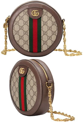 GUCCI グッチ ポシェットレザータブゴールドダブルGロゴチェーンショルダーストラップ付きラウンドミニバッグ オフィディアショルダーバッグ GGスプリームキャンバスグリーン×レッド ウェブストライプブラウンレザートリム 8745BEDBR