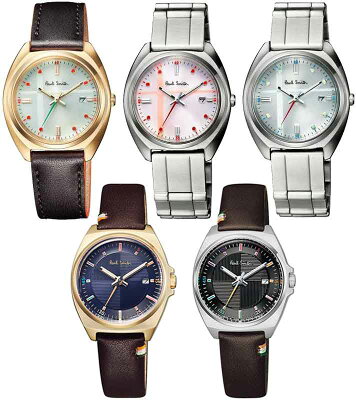 Paul Smith ポールスミス 腕時計レディースアナログウォッチ光を動力とするソーラー仕様ピンク シルバーメタルバンドゴールド×ブラウンレザーバンドウィンドウぺーンチェックパターンカレンダー表示 ラウンドファイス