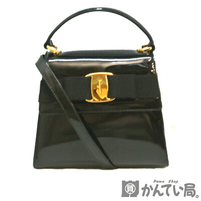 Salvatore Ferragamo【サルヴァトーレ フェラガモ】ヴァラリボン 2WAY ショルダーバッグ ハンドバッグ レディース BW215677 エナメル 【USED-A】【質屋かんてい局名古屋西店】