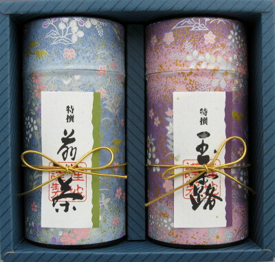 京都 あす楽 ギフト お茶 緑茶 特撰玉露・煎茶ギフトセット(各100g和紙貼缶入)御供 プレゼント お誕生日 志 粗供養 満中陰志 快気祝い 華やか 高級 花柄 お土産 光露園 コウロエン 内祝い お祝い