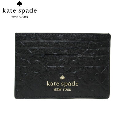 【5%OFFクーポン配布中】ケイトスペード アウトレット kate spade カードケース WLRU6154-001 エンボスレザー ホーリー スペード クローバー small slim card hold / hollie spade clover geo emboss / black(001):ブラック【メール便対応(ネコポス)】