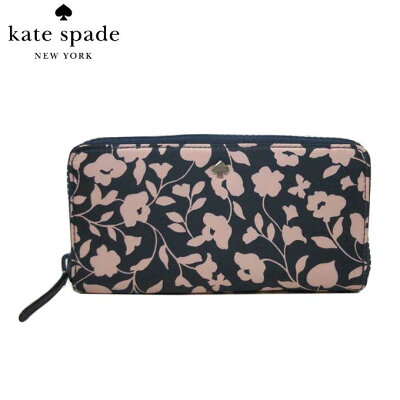 【5%OFFor1000円OFF期間限定配布中】ケイトスペード アウトレット kate spade 財布 WLRU6289-856 ナイロン 花柄 / フラワー ラウンドファスナー 長財布 large continental wallet / jae gaeden vine / ngtcapmult(856):ネイビー系×ピンクベージュ系【レディース】【ギフト】