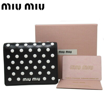 ミュウミュウ 二つ折り財布 MIU MIU レディース 5MV204 レザー スタッズ ドット NAPPA BORCHIE P / NERO+BIANCO 送料無料【ギフト】