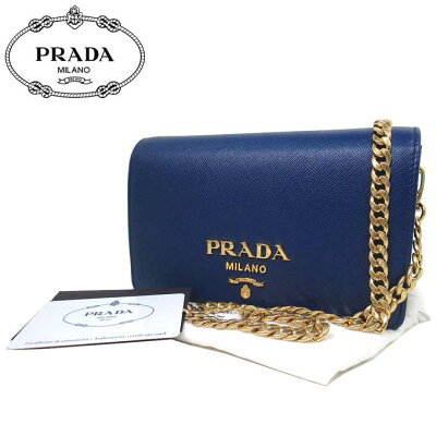 プラダ ブティック PRADA ショルダーバッグ 1BP006 サフィアーノ ミラー付き メタルロゴ チェーンショルダーウォレット 財布 SAFFIANO LUX / BLUETTE 送料無料