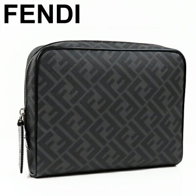 FENDI フェンディ CLUTCH BAG 7N0116 AGLR F0GXN NERO クラッチバッグ ポーチ FF ズッカ柄 グレーファブリック ハンドバッグ 鞄 メンズ