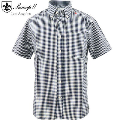 スウィープ ロサンゼルス Sweep!! LosAngeles メンズ コットン 半袖 ギンガムチェック柄 ボタンダウンシャツ S/S GINGHAM NAVY(ネイビー)