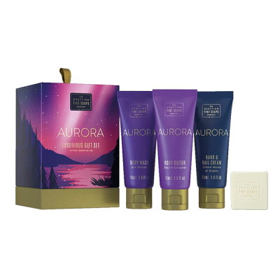 【Scottish Fine Soaps】AURORA LUXURIOUS GIFT SET ラグジュアリーボックス 4点セット オーロラ ハンドクリーム 化粧石鹸 ボディウォッシュ ボディバター 保湿クリーム スコティッシュファインソープ イギリス製