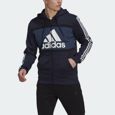 アディダス adidas エッセンシャルズ カラーブロック ロゴ パーカー / Essentials Colorblock Logo Hoodie (ブルー)