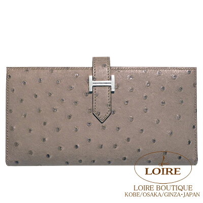 エルメス ベアン スフレ グリアスファルト オーストリッチ シルバー金具 HERMES Bearn Soufflet GRIS ASPHALTE(M8) Ostrich Silver