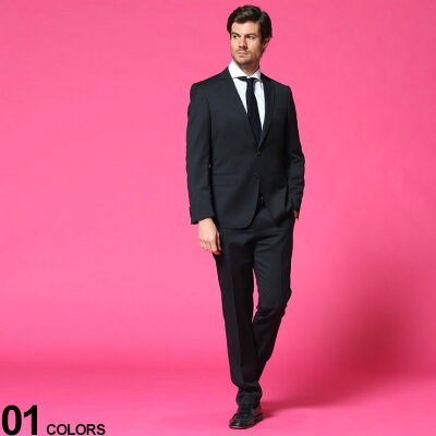 HUGO BOSS (ヒューゴボス) ウール 無地 シングル 2ツ釦 ノータック スーツ SLIM BLACKブランド メンズ 男性 紳士 スーツ ビジネス フォーマル シングルスーツ ベーシック 冠婚葬祭 細身 HBHG10217449P