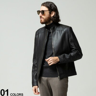 HUGOBOSS (ヒューゴボス) レザー フルジップ スタンド ライダースジャケットブランド メンズ 男性 アウター レザージャケット HBLOKIS10229169