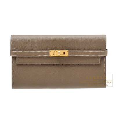 エルメス ケリーウォレットロング エトゥープ ヴォーエプソン ゴールド金具 HERMES Kelly wallet long Etoupe grey Epsom leather Gold hardware