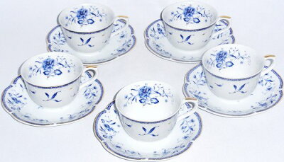 NARUMI(ナルミ)ペレーネブルー ティーコーヒー兼用カップ&ソーサー 5客碗皿セット【5組セット】コーヒーカップソーサープレゼント ギフト 贈リ物 祝 お祝い 記念品 食器 セット 可愛い 引き出物 引出物 内祝い お返し 出産内祝い 快気祝い