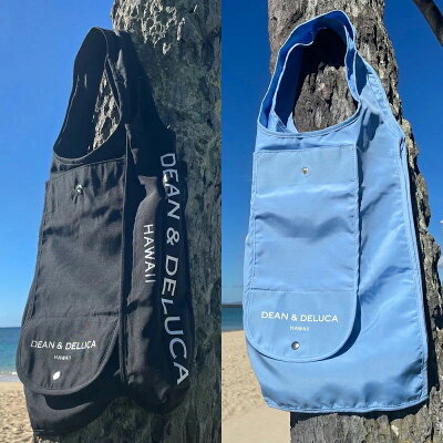 DEAN&DELUCA ディーンアンドデルーカ ロイヤルハワイアン限定 コンパクトエコバッグ 無地 ロゴ入り 【ハワイ限定】 ブラック/ブルー 【ハワイ直輸入】【正規品】