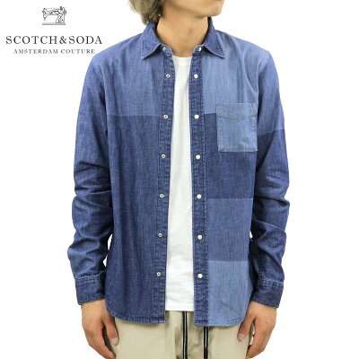 スコッチアンドソーダ シャツ メンズ 正規販売店 SCOTCH&SODA 長袖シャツ ウエスタンシャツ デニムシャツ AMS BLAUW PATCHWORK DETAILING DENIM SHIRT D 156882 0217 21413 79 COMBO A 2022