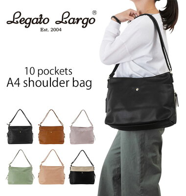 ショルダーバッグ Legato Largo レガートラルゴ 楽天 合成皮革 レザー調 おしゃれ 普段使い 通勤 通学 レディース 無地 シンプル 黒 ブラック キャメル 茶色 ネイビー 紺 ゴールド シルバー ななめ掛け 斜め掛け ななめがけ 肩掛け ショルダー 肩かけ A4サイズ