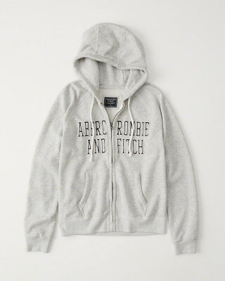 Abercrombie&Fitch (アバクロンビー&フィッチ) 正規品 アップリケフルジップパーカー (フーディー) (Logo Full-Zip Hoodie) レディース (Heather Grey) 新品