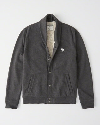 【新品】アバクロ【Mensメンズ】裏ボア ショールカラーカーディガン ボンバージャケット/Dark Grey【Sherpa-Lined Shawl Bomber】【Abercrombie&Fitch】【本物保証】