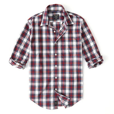 Abercrombie&Fitch (アバクロンビー&フィッチ) ストレッチ ボタンダウン チェックシャツ(長袖)(Check Poplin Shirt) メンズ (White Plaid) 新品