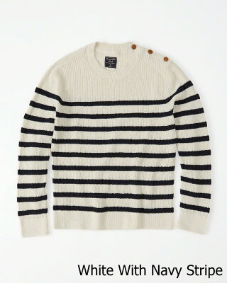 【新品】アバクロ【Mensメンズ】ストライプ クルーネックニット/White With Navy Stripe【Striped Crew Sweater】【Abercrombie&Fitch】【本物保証】