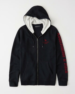 Abercrombie&Fitch (アバクロンビー&フィッチ)袖アップリケ ロゴ刺繍 フルジップパーカー(フーディー)(Full-Zip Hoodie) メンズ (Navy) 新品 日本未発売(softA&F)
