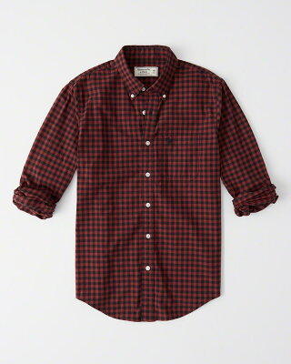 Abercrombie&Fitch (アバクロンビー&フィッチ)ボタンダウンチェックシャツ(長袖)(Icon Oxford Shirt) メンズ (Red Check) 新品