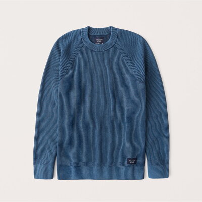 Abercrombie&Fitch (アバクロンビー&フィッチ)ラグラン コットン クルーネックセーター (ニット) (Garment Dye Wash Crew Sweater) メンズ (Blue) 新品