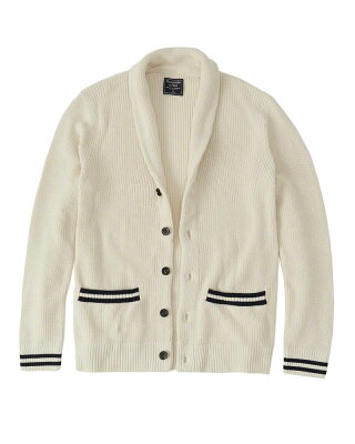 Abercrombie&Fitch (アバクロンビー&フィッチ) ライン入ショールカラー カーディガン (Varsity Shawl Cardigan) メンズ (Cream) 新品