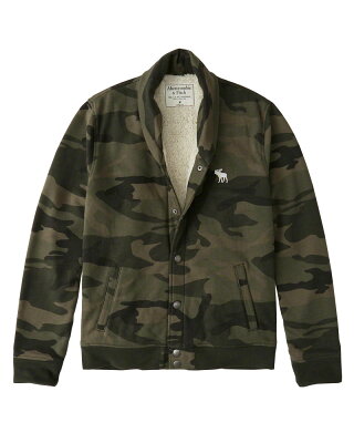 【新品】アバクロ【Mensメンズ】裏ボア ショールカラーカーディガン ボンバージャケット/Green Camo【Sherpa-Lined Shawl Bomber】【Abercrombie&Fitch】【本物保証】