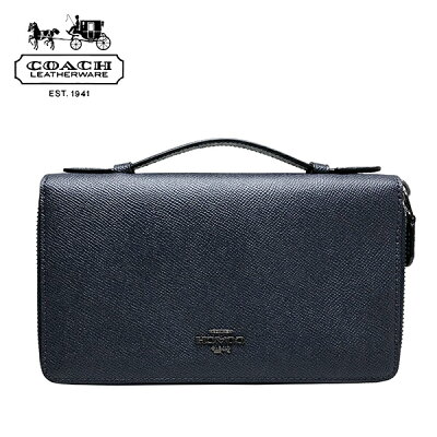 コーチ メンズ 長財布 COACH トラベル ウォレット オーガナイザー 本革 レザー クラッチバッグ セカンドバッグ ポーチ スマホ パスポート収納 紺 ネイビー