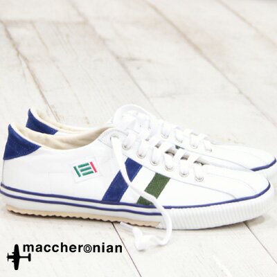 【あす楽】 【 期間限定特別価格 】 maccheronian 靴 WHITE/OLIVE/DARK NAVY マカロニアン 2215 スニーカー メンズ レディース sneaker レザー