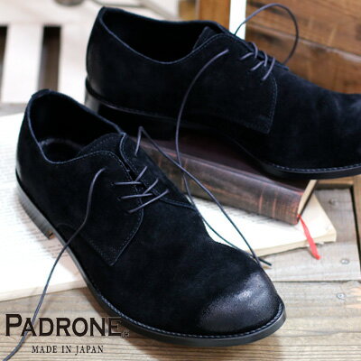 【★ポイント10倍★】【★防スプレーオマケ付★】 【正規取扱店】PADRONE 靴 DERBY PLAIN TOE SHOES JACK PU7358-2049-19D BLACK ブラック パドローネ メンズ